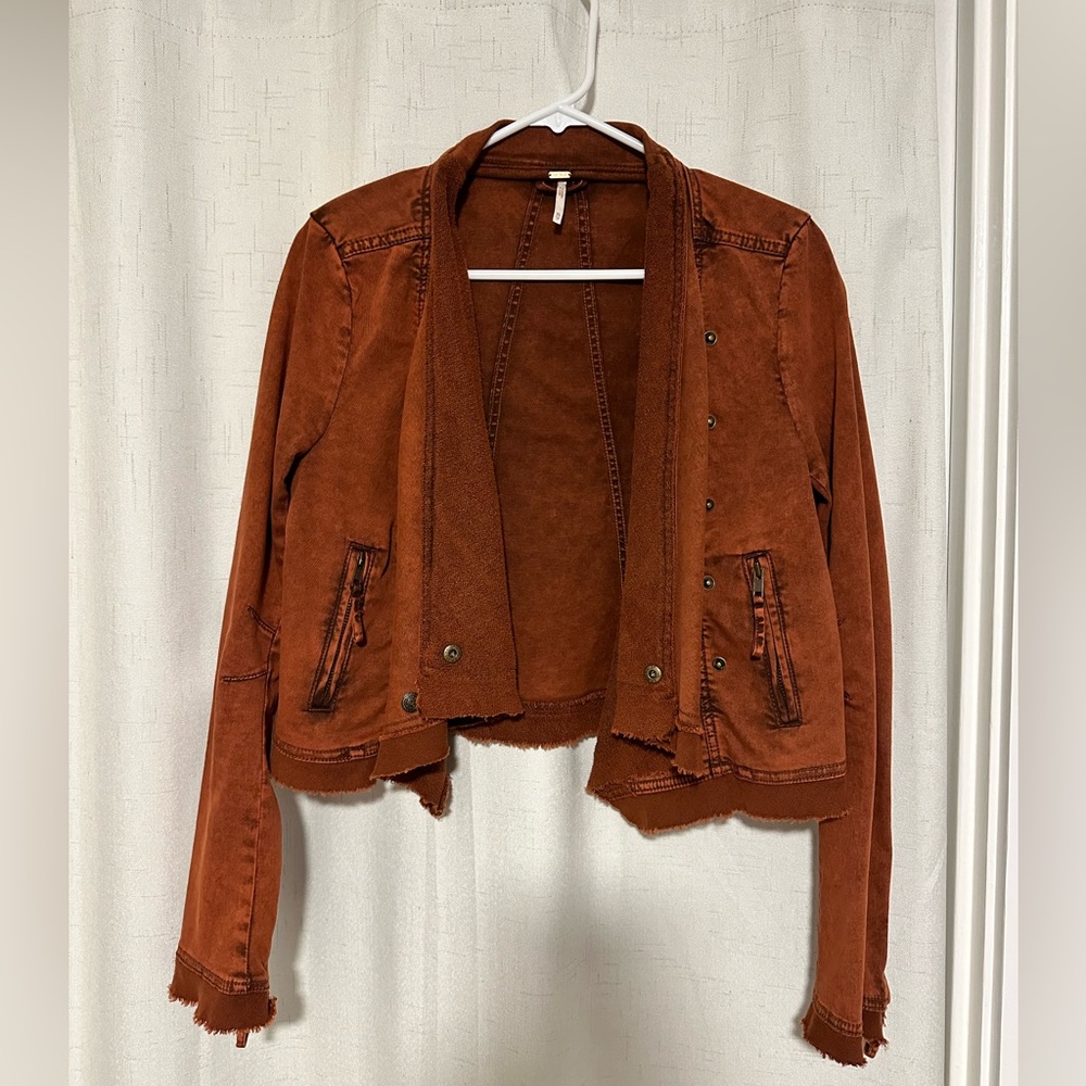 Free People Boho Collapsing Twill Raw Edge Jacket in Hanna Rustic Orange XS